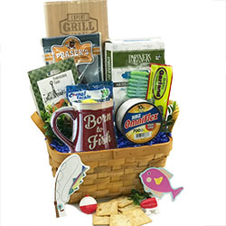 Male gift basket. A great idea for the outdoorsman! Styrofoam cooler,  fishing magaz…