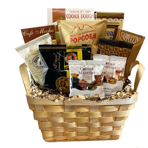 Coffee Lovers Gift Basket Box - Bistro Coffee Mug, Socks, Gourmet Coffee Snacks