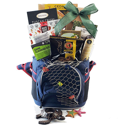 Male gift basket. A great idea for the outdoorsman! Styrofoam