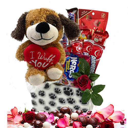 Puppy Love Romance Gift Basket